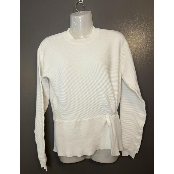 Nine West Sweater Womens Small White Ribbed Tie Waist Long Sleeve Knit Top - Picture 1 of 8